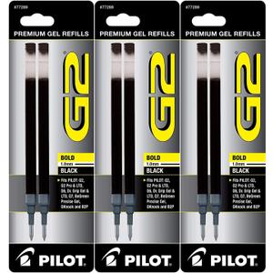 Pilot G2 Gel Ink Pen Refills, Bold Point, 1.0mm, Black Ink, 6 Refills
