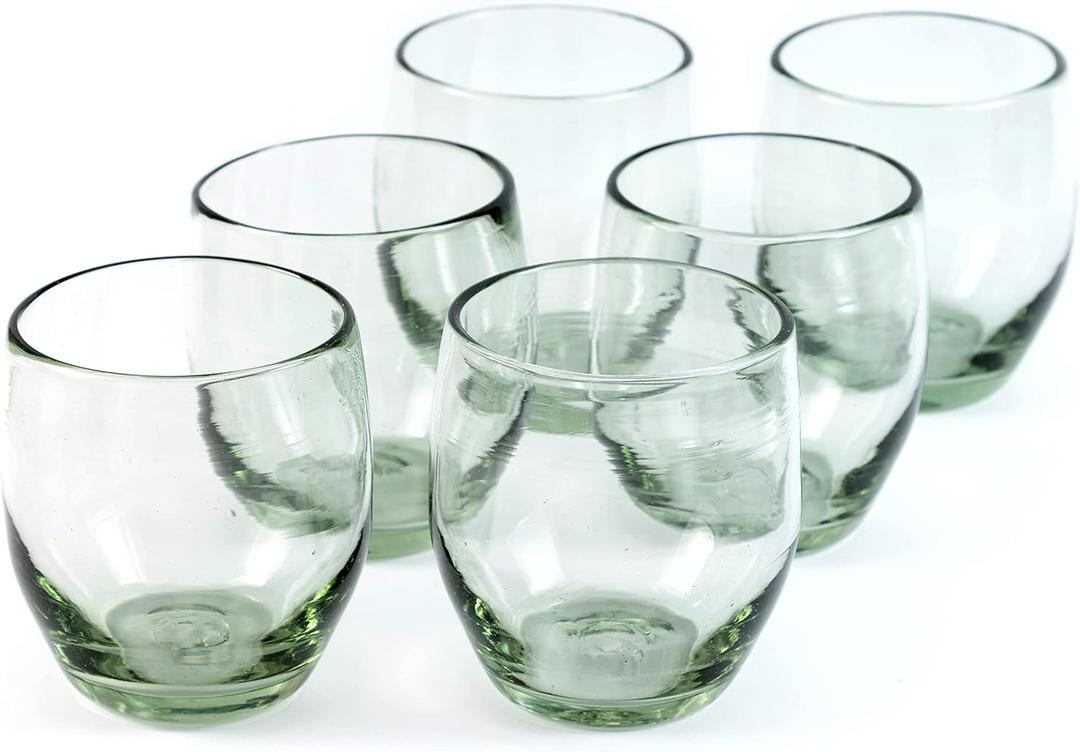 9 oz Hand Blown Mexican Drinking Glasses - Set of 6, 9 fl oz each, Clear