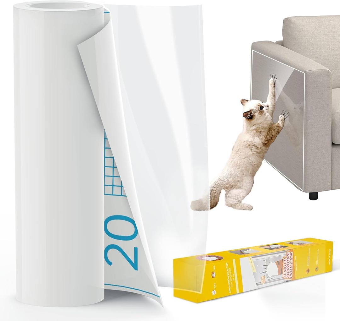 Anti Cat Scratch Furniture Protector, Thickened Cat Scratch Guards for Couches, Tables & More, 196.8" x 11.8" Transparent Self-Adhesive Couch Protector Against Cats Claws