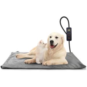 Toozey Pet Heating Pad, 6 Adjustable Temperature Dog Cat Heating Pad with Timer, Waterproof Heated Dog Bed with Chew Resistant Cord, Indoor Electric Pet Heated Mat 28x20in (Grey)