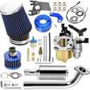 YOXUFA 212cc Carburetor Exhaust Pipe Muffler Stage 2 Kit Replacement for Predator 212cc 224 196cc 200cc GX200 Engine Coleman CT200U BT200X Baja MB200 Hammerhead 80T Mini Bike Go Kart Parts