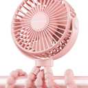 SWEETFULL Portable Stroller Fan with Display 4000mAh Battery Powered Mini Clip On Fan, 4-Speed Rechargeable Small Personal Cooling for Baby Car Seat Crib Travel - Pink