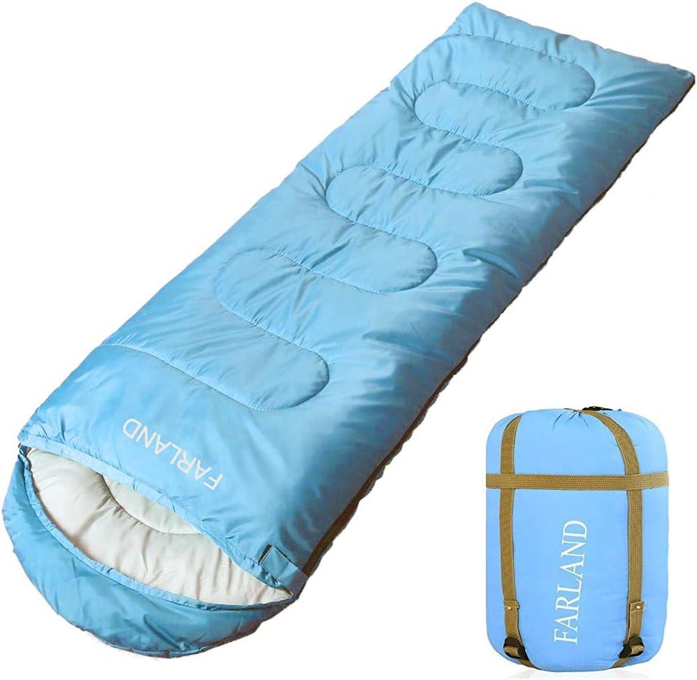 FARLAND Sleeping Bags 30 for Adults Teens Kids with Compression Sack Portable and Lightweight for 3-4 Season Camping, Hiking,Waterproof, Backpacking and Outdoors (Medium(87"x 29.5"), Sky Blue (L Zip))