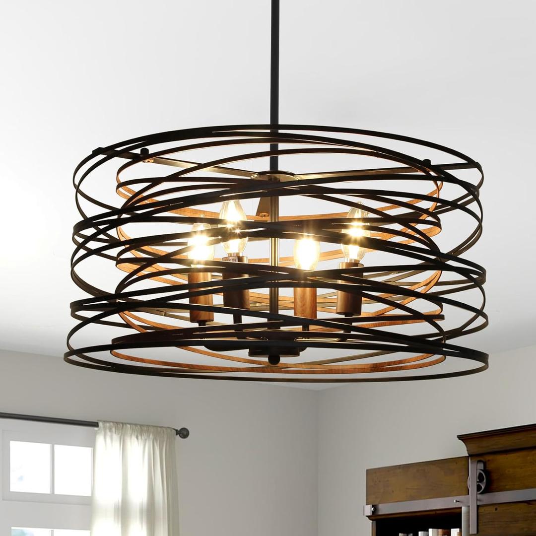 19.7" Rustic Chandelier for Dining Room, 4-Light Farmhouse Lighting for Kitchen Island, Wood Grain and Vintage Black Metal Light Fixture for Living Room Entryway 19.7" Rustic Chandelier for Dining Room, 4-Light Farmhouse Lighting for Kitchen Island, Wood Grain and Vintage Black Metal Light Fixture for Living Room Entryway