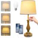 Farmhouse Table Lamp 3-Way Dimmable Table Lamp, Modern Nightstand Lamp with 2 USB Port Pull Chain Bedside Desk Lamp with Fabric Shade for Living Room Bedroom Hotel (Pack 1-Beige Shade & Pull Chain)