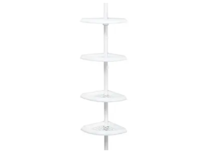 Zenna Home 2153WW2 Tension Pole Shower Caddy, 7.2 in OAL, 10.6 in OAW, 4-Shelf, Plastic, White