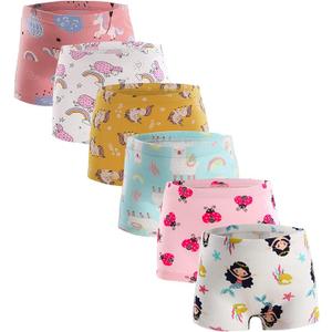 ZHTEAPR Kids Little Girls Underwear Boxer Briefs 100% Cotton Soft Panties Cartoon Cute Pattern Boyshorts 7-8 Years (Pack of 6)