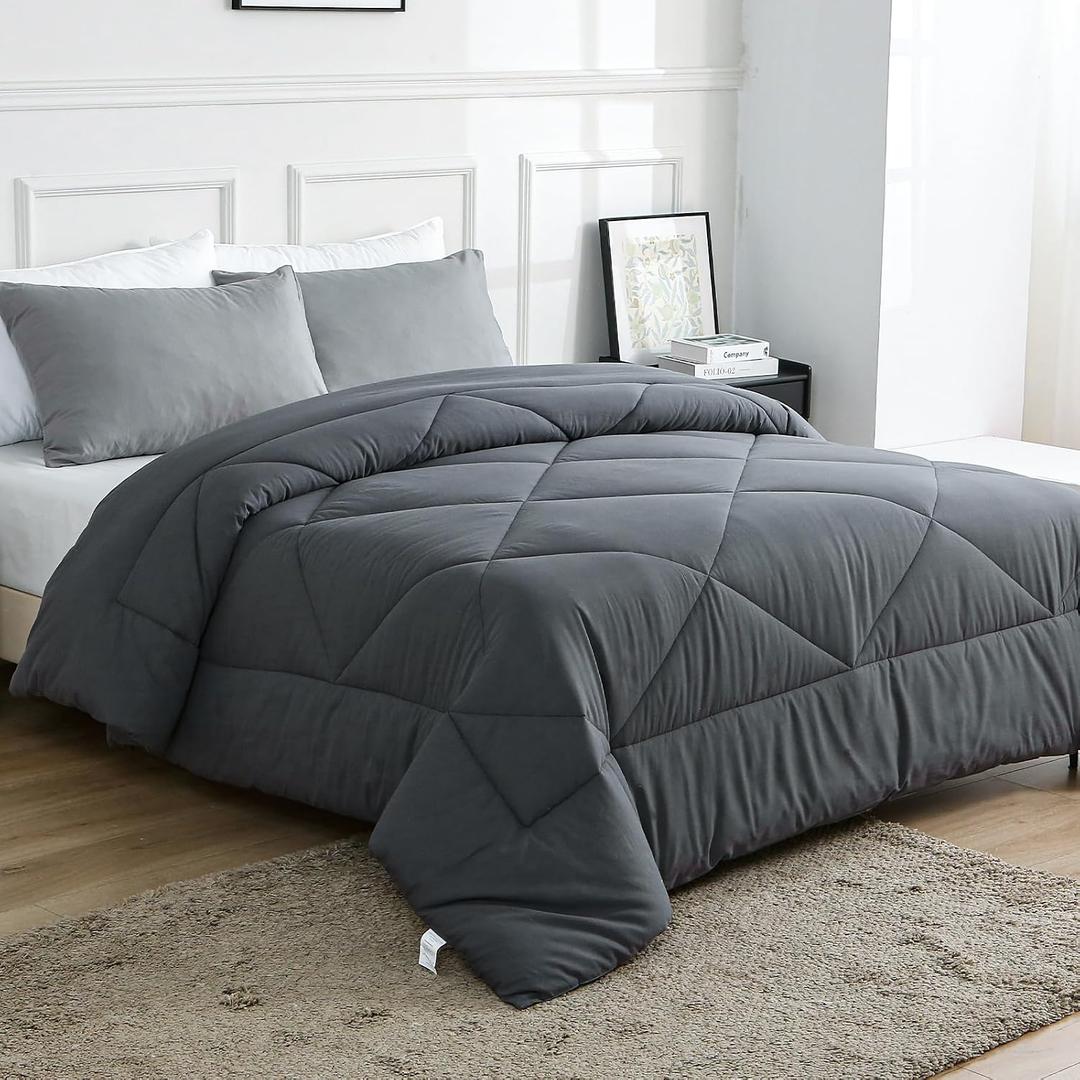 100% Cotton Filled Comforter, Premium Upgraded Cotton Bed Quilt Suitable for All Seasons, Comfortable Soft Noise-Free, Breathable and Fluffy, King, Gray | 100% Cotton, All Seasons, Breathable Fluffy, Soft Noise-Free