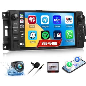 2G+64G Car Stereo Radio for Jeep Wrangler JK Grand Cherokee Compass Dodge Charger Ram 1500 with Wireless CarPlay Android Auto 7'' Android Touch Screen Car Radio with GPS Bluetooth WiFi Backup Camera