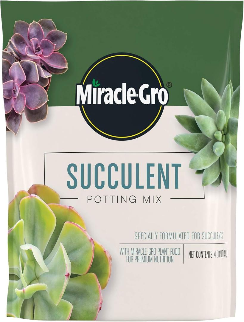 Miracle-Gro Succulent Potting Mix, For Indoor Succulents, Aloe Vera and More, Made with Miracle-Gro Plant Food, 4 qt (1 Pack)