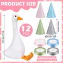 Blueweenly 12 Sets 11.8 Inch Silly Goose Birthday Decor Girl Boy 1st Adopt a Goose Party Favor Gift Plush Stuffed Animal with Mini Party Hat and Ribbon for Christmas Birthday Gift