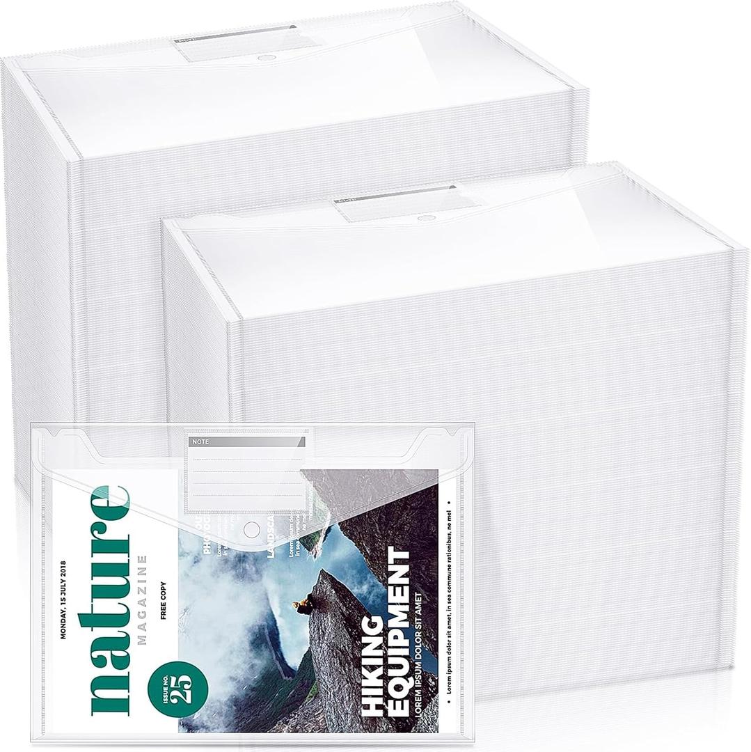 Zhehao 100 Pcs Clear Envelopes with Snap Button Closure A4 Letter Size Plastic Envelope Folder Poly Document File Folders for home Office(Clear,Pocket Style) (Clear)