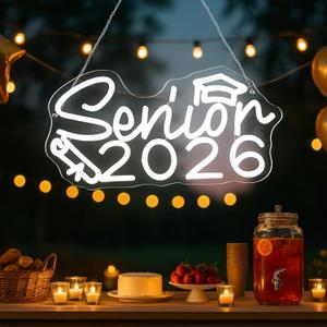 Huquary Senior 2026 Neon Sign Graduation Neon Sign Dimmable LED Grad Light up Backdrop Decor for Graduation Party Decoration Class of 2026 Celebrations Senior Night Party Photo Props