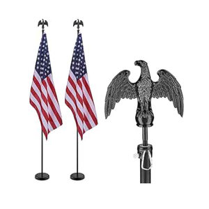 Yeshom 2 Pack 8FT Sectional Indoor Flag Pole Kit Blacked Eagle Topper Aluminum Heavy Duty Black Pole Stand with 3x5Ft US Flag & Base Stand for Office School City Hall Reception Room Commercial