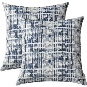 Jacquard Decorative Throw Pillow Covers for Couch Set of 2, 20x20 Inches, Navy Blue