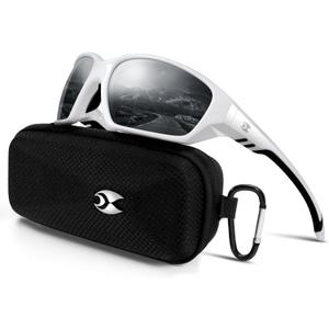 Sports Polarized Sunglasses for Men: Womens UV400 Protection Sun Glasses Wrap Around Goggles for Fishing Driving TR90 (C04-white)