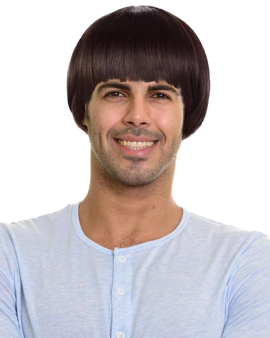 Short Mushroom Wig for Men-Synthetic 60s Bowl Cut Wigs for Anime Movie Music Costume Halloween Cosplay Party (Dark Brown)