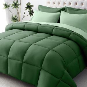 JOLLYVOGUE Full Comforter Set, Ultra-Soft Bed in a Bag Full Size 7 Pieces, Oeko-TEX Certified Bedding Set with Down Alternative Comforter, Sheets, Pillowcases & Shams, Dark Green & Light Green (FULL(86"*82"))