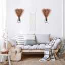 Otoolling 2 Pieces Hanging Plant Wall Decor with Artificial Pampas Grass Metal Hanging Vase Modern Geometric Farmhouse Bohemian Wall Art for Living Room Bedroom Kitchen Office(Black, Brown)