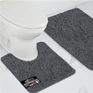 GORILLA GRIP Bathroom Rug Sets, Soft Chenille 2 Piece Area Rugs Set, Toilet Base Mat and 30x20 Carpet, Absorbent Microfiber Washable Mats Dry Quickly, Home Dcor and Bath Room Accessories, Charcoal