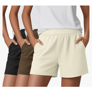 Huukeay 3 Pack Women's Sweat Shorts, Casual Summer Elastic High Waist Athletic Short Lounge Comfy Gym Sweatshorts with Pocket S