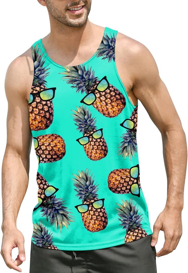 Goodstoworld Mens 3D Tank Top Novelty Graphic Breathable Quick Dry Sleeveless Beach Shirt S-4XL (XXL)