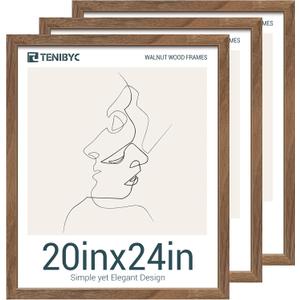 20x24 Walnut Poster Frame Set of 3 - Natural Brown, Solid Wood Picture Frame, Wall Hanging
