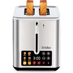 Trisiko Touch Screen Toaster 2 Slice, Stainless Steel Smart Toaster with Digital Timer, 1.38" Extra-Wide Slots for Bread& Bagel,with Reheat, Defrost, Cancel, +15s Boost, Great for Home, Office, Dorm