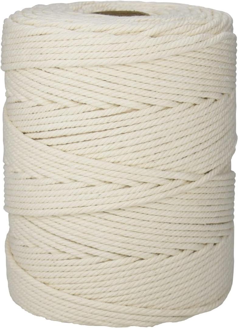 3mm872yards Macrame Cotton Cord, Soft 4 Strand Twisted 100% Natural Cotton for Handmade Wall Hanging, DIY, Craft Making, Knitting, Plant Hangers, Decorative Projects