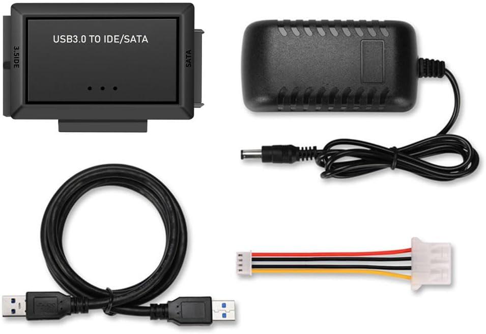 IDE to USB 3.0 Adapter, USB C to SATA/IDE Hard Drive Adapter for 2.5/3.5" HDD SSD, with Power Supply, USB to SATA IDE Converter for Laptop/PC Data Recovery & Transfer (01)