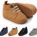 Meckior Toddler Baby Boys Girls High Tops Ankle Sneakers Soft Anti-Slip Sole PU Leather Moccasins Infant Newborn Prewalker First Walking Crib Shoes (6-12 Months Infant, A02/Brown)