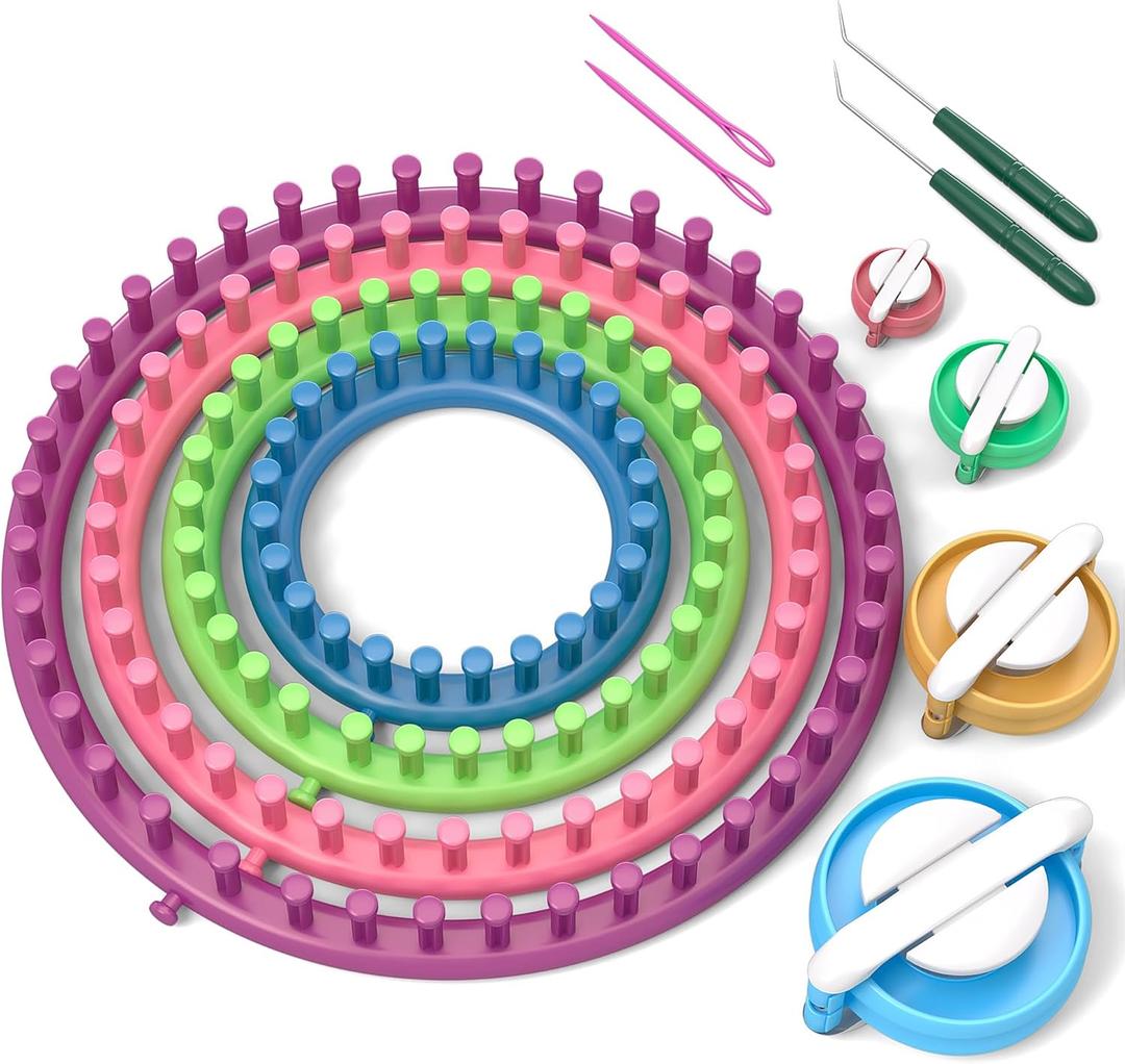 READAEER Round Knitting Looms Set Craft Kit Tool with Hook Needle and Pompom Maker (Multicolor)