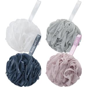 AmazerBath Loofah Sponge 75g/Piece, Exfoliating Bath Sponge Body Scrubber - Loofa Set of 4 Grey Blue-Pink-Grey-White (Large)