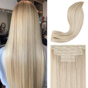REECHO Clip in Hair Extensions, Hair Extensions Thick Long Lace Weft Lightweight Synthetic Hairpieces for Women (24 Inch-240 Gram(Pack of 5), Dark Ash Blonde)