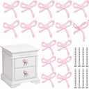 Pink Bow Drawer Knobs Matel Bow Knobs for Dresser Coquette Room Decor Vintage Dresser Handles Cabinet Drawer Pulls for Home Bedroom Kitchen Hardware Cupboard(16 Pcs,Pink,Classic Style)