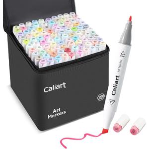 Caliart Pastel Markers, 100 Colors Dual Tip Art Markers Sketch Pens Permanent Alcohol Based, with Case for Adults Artists Drawing Illustration Sketching Coloring