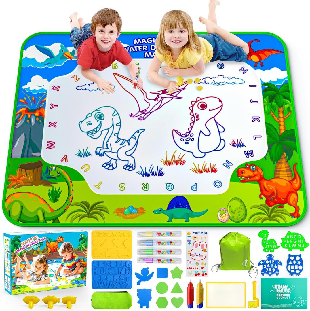 Water Doodle Mat, 40 x 32 Inch Mess Free Drawing Mat, Educational Toy for 3 4 5 6 7 8 Years Old Boys Girls, Neon Color Mat Doodle Board Writing Drawing Toys Holiday Christmas Birthday Gifts