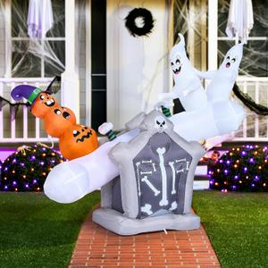 Joiedomi 6 FT Long Animated Halloween Inflatable Outdoor Decoration, Ghost Inflatable Halloween Decor Outdoor, Blow Up Ghost Playing Seesaw for Yard Decoration, Outside Decor