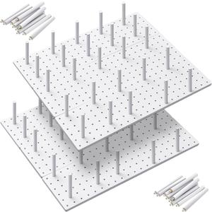 Kigley 6 Pcs Wood Pegboard Drawer Organizer with 48 Pegs Wood Peg Board System Peg Drawer Organizers for Kitchen Dishes Plate Pegboard Food Containers(20.98x5.91,White)