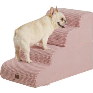 Made4Pets Dog Stairs Ramp for Bed 19.7" H, 4-Step Dog Steps for High Bed Couch Sofa Climbing, 35D Foam Pet Steps for Small Dogs and Cats, Non-Slip Bottom Pet Stairs, Pink