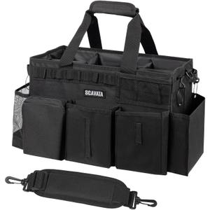 Wearable Cleaning Caddy Bag, Supplies Organizer with Handle & Shoulder Straps for Housekeepers, Under Sink & Car Cleaning Tool Organizer with 4 Foldable Dividers (Black) Wearable Cleaning Caddy Bag, Supplies Organizer with Handle & Shoulder Straps for Housekeepers, Under Sink & Car Cleaning Tool Organizer with 4 Foldable Dividers (Black)