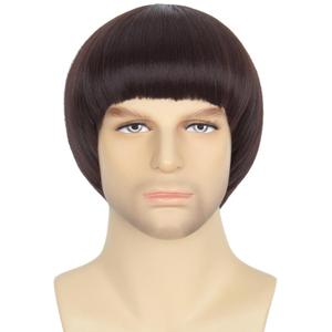 Miss U Hair Mens 60s Retro Bowl Cut Wig Short Straight Brown Mushroom Bob Wig for Costume Cosplay