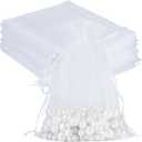 HRX Package 100pcs Sheer Organza Bags White, 6 x 9 inches Christmas Wedding Shower Party Favors Gift Drawstring Bags Large Mesh Jewelry Pouches