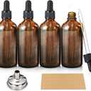 AOZITA 4 Pack, 100ml Dropper Bottles with 1 Funnel & 4 Labels - Essential Oils Bottles for Health, Personal Care & Beauty - 3.4oz Thick Dark Amber Glass Tincture Bottle with Eye Droppers, Leakproof