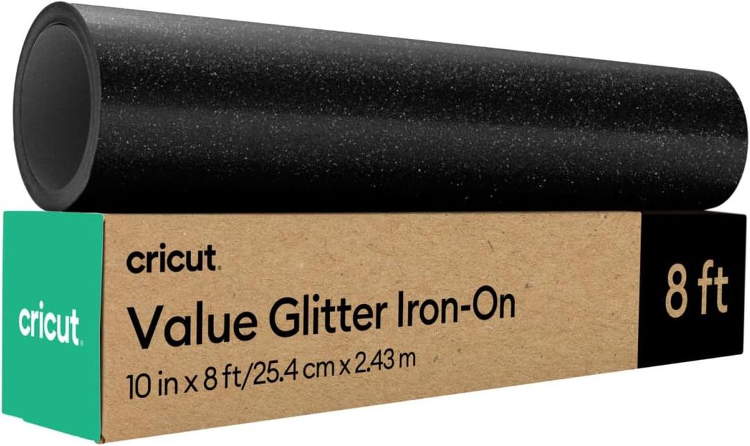 Cricut Value Glitter Iron On, Black (10in x 8ft roll) - HTV Heat Transfer Vinyl