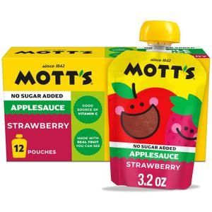 Mott's No Sugar Added Strawberry Applesauce, 3.2 oz clear pouches, 12 count (EXP 11/18/26) 3 Packs