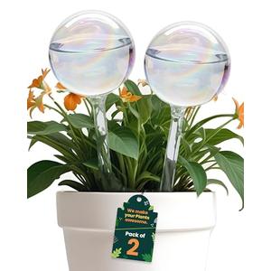 Iridescent Self Watering Globes, Glass Rainbow Plant Watering Globes, Self Watering Planter Insert, Automatic Plant Waterer Indoor (Medium-2 Pcs Iridescent)