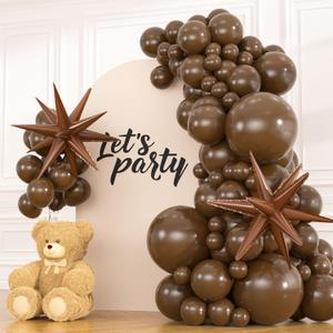 83pcs Dark Brown Balloons with 2 Foil Star Balloons, 18 12 10 5 Inch Coffee Brown Latex Balloon Garland Arch Kit for BOHO Birthday Bear Baby Shower Wedding Party Decorations