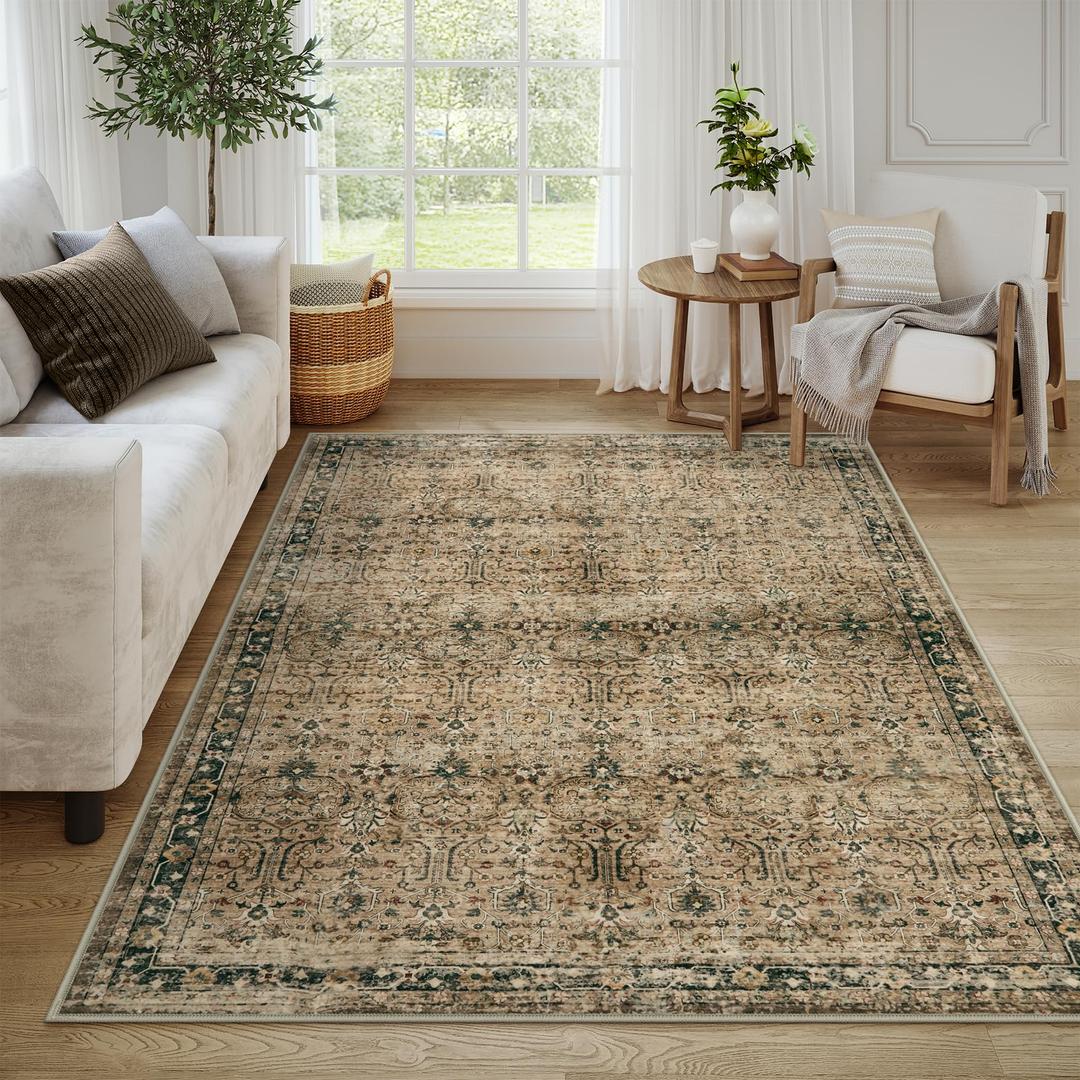 Moynesa Brown 8x10 Area Rugs for Living Room, Vintage Boho Washable Area Rug for Bedroom Dining Room Office, Low Pile Soft Non-Slip Retro Carpets for Kitchen Indoor Nursery