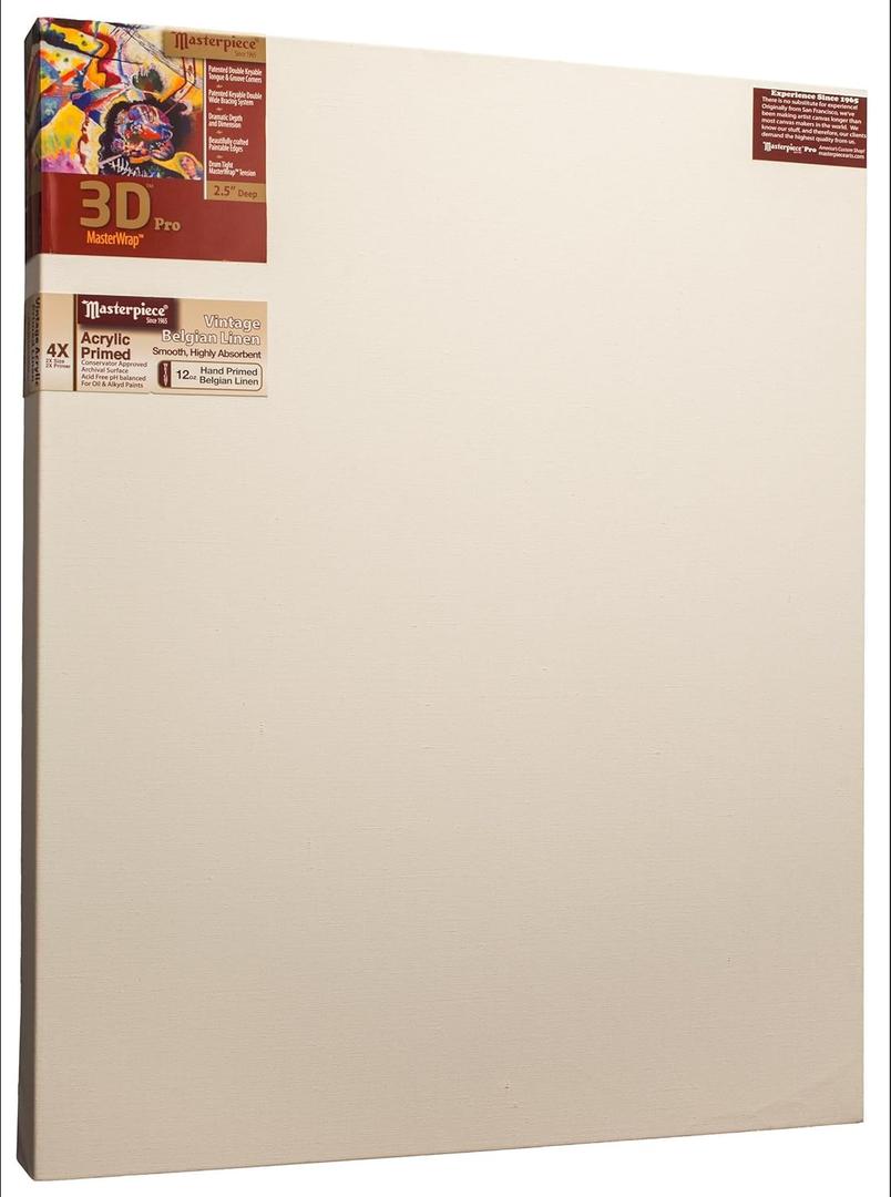 Masterpiece Z1DU-2028 3D Pro 2.5" Deep Vintage L22U Belgian Linen 12.0 oz Acrylic Primed Linen Stretched Canvas 20" x 28" White